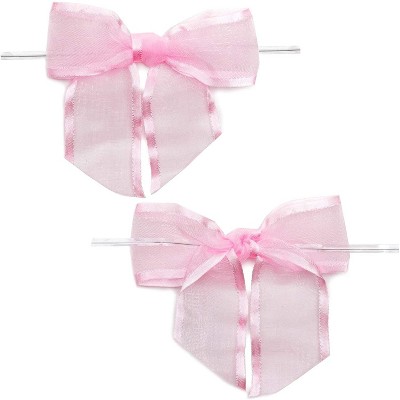 Bright Creations 36 Pack Pink Organza Bow Twist Ties for Gift Bags Decoration (4 x 3.5 in)
