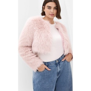 Women's Plus Size Angelica Faux Fur Crop Jacket - ballet pink | CITY CHIC - 1 of 4