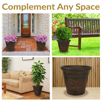 Arabella Rust Finish Polyresin Outdoor Planter Set - 16"
