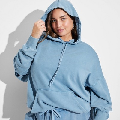 Women's Layered Sleeve Hooded Sweatshirt - Wild Fable™ Teal Blue 1X