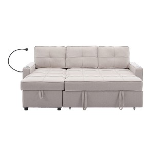 HYLEORY Convertible L Shaped Couch with Pull Out Bed, Sleeper Sofa with Reversible Chaise for Living Room, Apartment, Bedroom, Office - 1 of 4