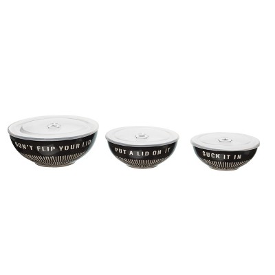 Totalee Gift It In/Lid On/Flip Bowls w/ Lid Set of 3 Ceramic Black