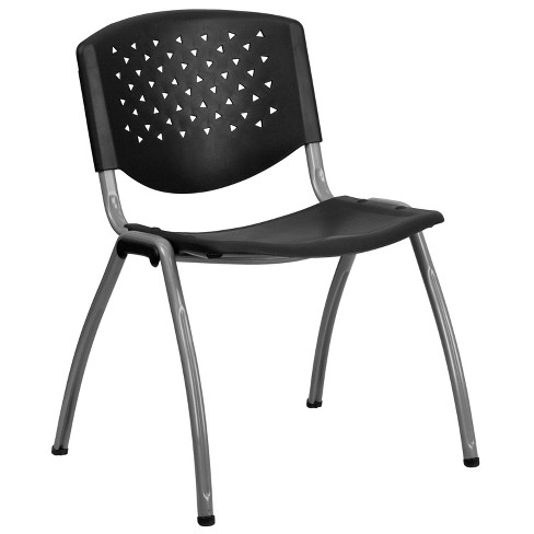 Flash Furniture HERCULES Series 880 lb. Capacity Black Plastic Stack Chair  with Titanium Gray Powder Coated Frame