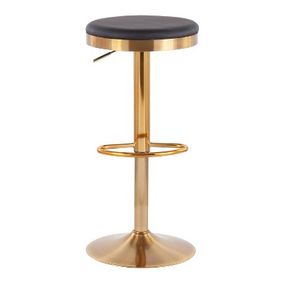 Set of 2 Black Faux Leather Adjustable Swivel Barstools