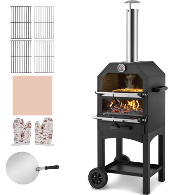 VEVOR Outdoor Pizza Oven, 12" Wood Fire Oven, 2-Layer Pizza Oven Wood Fired, Wood Burning Outdoor Pizza Oven with 2 Removable Wheels