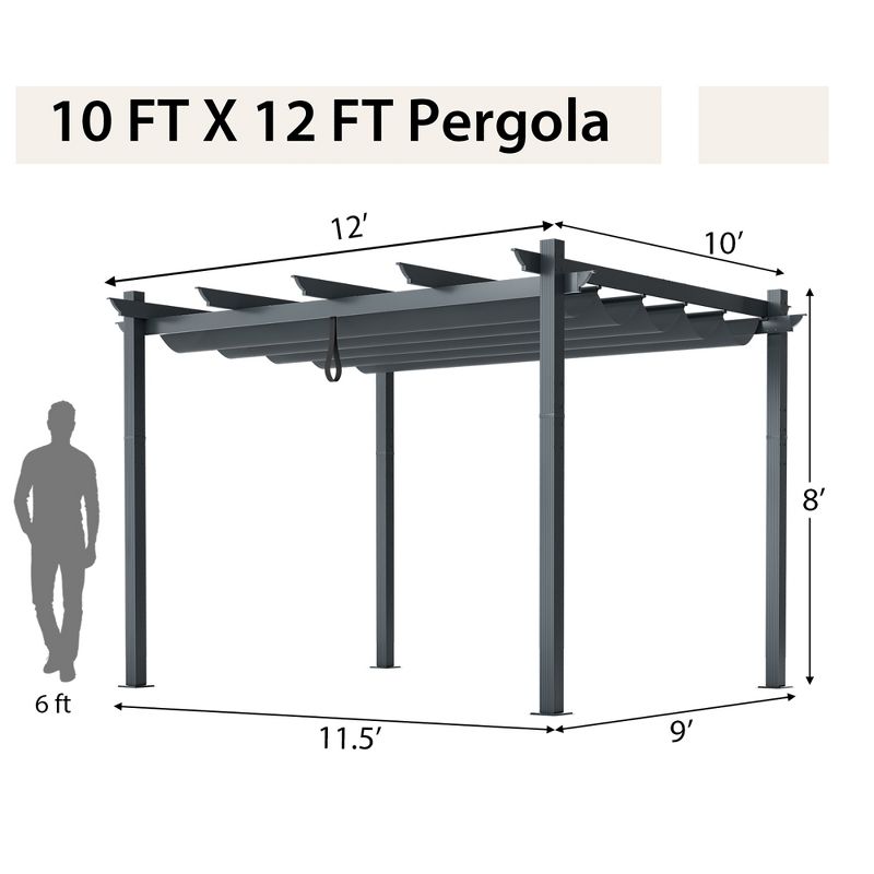 Costway 10x12ft Outdoor Aluminum Retractable Pergola Canopy Shelter Grape Trellis Beige/Gray, 4 of 11