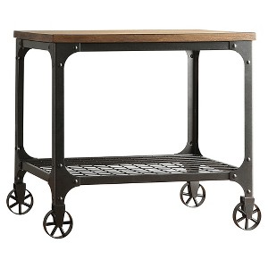Merida Mixed Media End Table Black - Inspire Q: Rustic Urban, Metal Grid Shelf, Fixed Wheels - 1 of 4