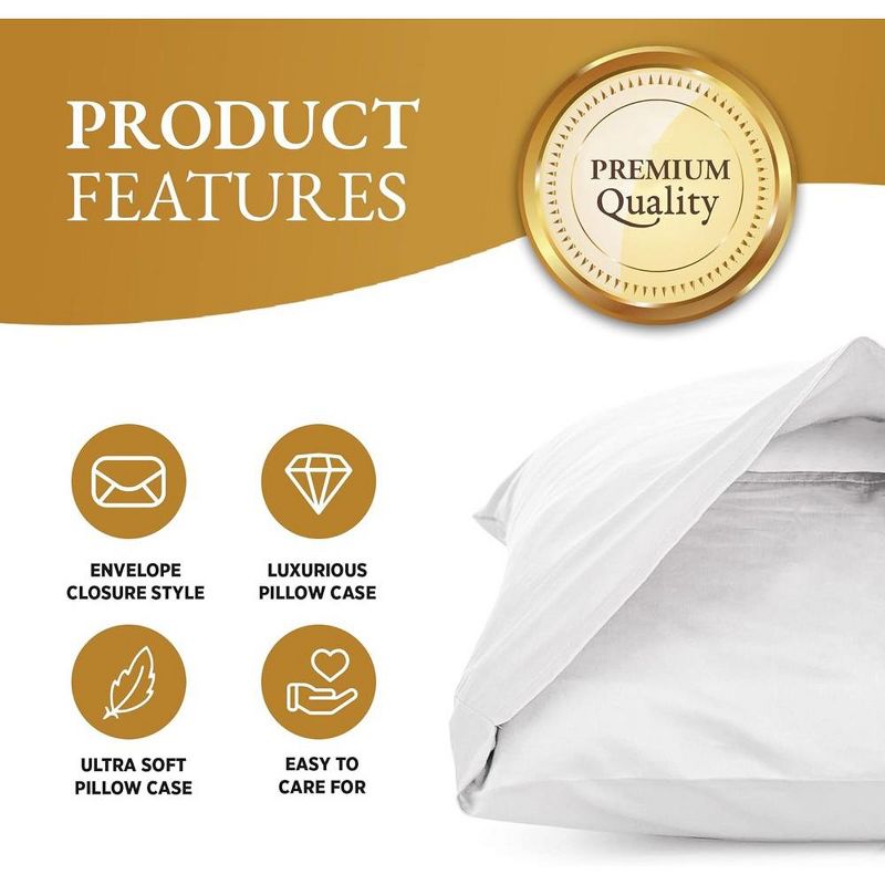 Linen Classique Premium Sateen Cotton 320TC Wrinkle Resistant Envelope Pillowcase – (2 Pack), 2 of 9