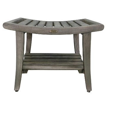CoastalVogue® Harmony® 24" Teak Wood Shower Bench with Shelf and LiftAide® Arms in Antique Gray Finish
