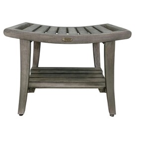 CoastalVogue® Harmony® 24" Teak Wood Shower Bench with Shelf and LiftAide® Arms in Antique Gray Finish - 1 of 4
