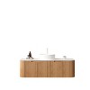 Dolonm Wall-Mounted Floating Curved Edge Vanity with Ceramic Sink, Natural Woodgrain Storage Cabinet with Soft-Close Drawer - 3 of 4