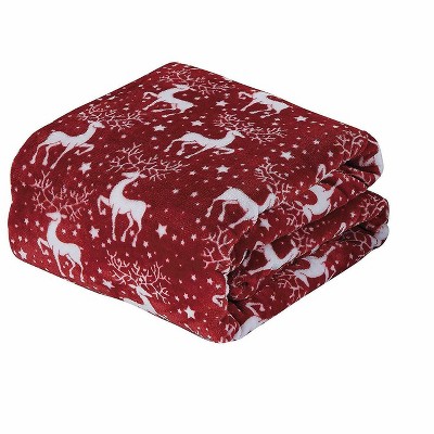Kate Aurora Ultra Soft & Cozy Christmas Red Reindeer Plush Throw Blanket Cover - 50 in. W x 60 in. L