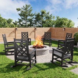 Oversized Adirondack Rocking Chair Set of 6 - HDPE Poly Lumber, 380lb Capacity & Weather-Resistant with Wood Texture for Patio, Pool, Deck - 1 of 4
