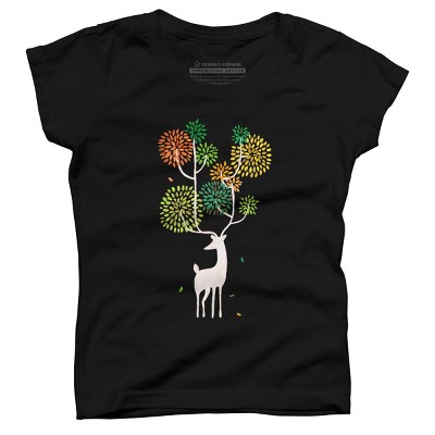 Girl's Design By Humans Mystical Color Horns White Deer By radiomode T-Shirt