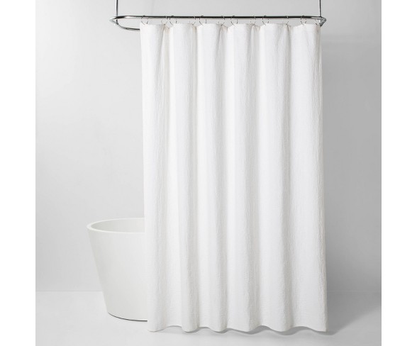 Washed Damask Matelasse Shower Curtain, White Matelasse Shower Curtain