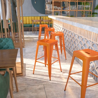 30" High Backless Orange Metal Stackable Barstool