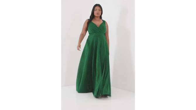 QUIZ Women's Plus Size Glitter Wrap Maxi Dress, 5 of 7, play video