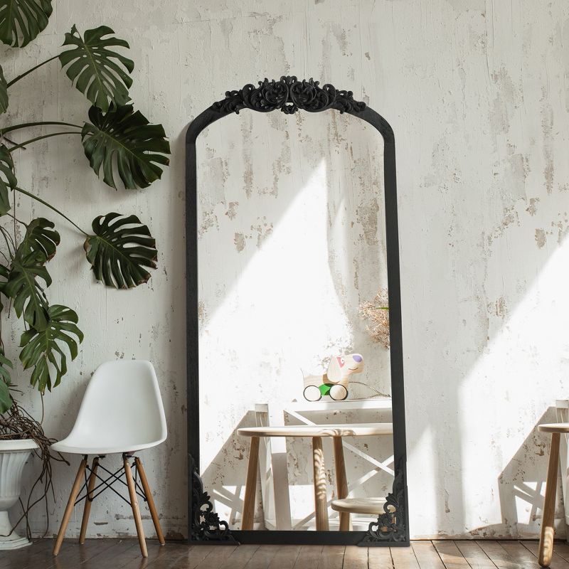 Neutypechic Wood Frame Arched Top with Carving Full Length Mirror Large Wall Mirror, 5 of 8
