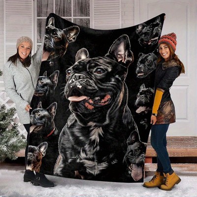 Cozy French Bulldog Pattern Flannel Car Blanket, All Season Pet Nap Throw for Vehicle Interior Accessories, Christmas Gift.