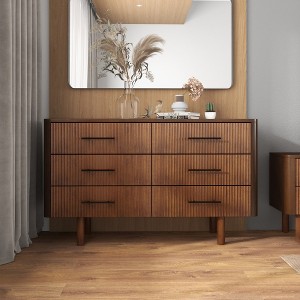 Logan Mid Century Modern Walnut Dresser with 6 Drawers for Ample Storage in Solid Wood 33.1"H x 55.9"W x 17.7"D - 1 of 1