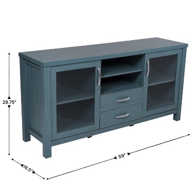 Teal Engineered Wood Buffet Sideboard with Glass Doors and Drawers