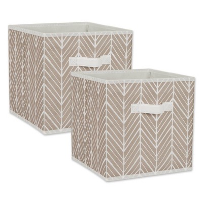 Image of Set of 2 11" x 11" x 11" Nonwoven Polyester Herringbone Square Storage Cube Stone - Design Imports