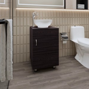 Gulches Modern Bathroom Vanity with Integrated Sink and Faucet, One-Door Cabinet, Dark Brown Finish - 1 of 4