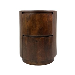 HomeRoots 24" Chestnut Solid Wood Round Drum End Table With Two Drawers - 1 of 4