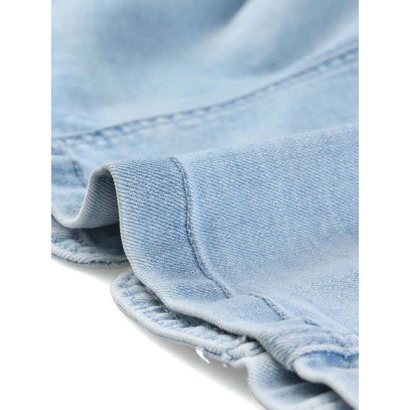 Allegra K Women's Cropped Denim Jacket 3/4 Sleeves Frayed Casual Collarless Jean Jackets, 5 of 7