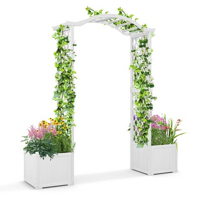 Tangkula Garden Arbor with Planter Wooden Planter Arch with Trellis