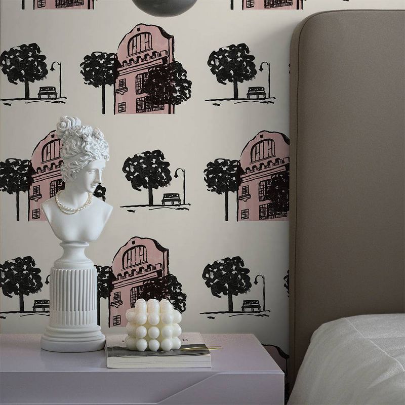 Tempaper Novo Gratz Waverly House White and Pink Peel and Stick Wallpaper, 5 of 8