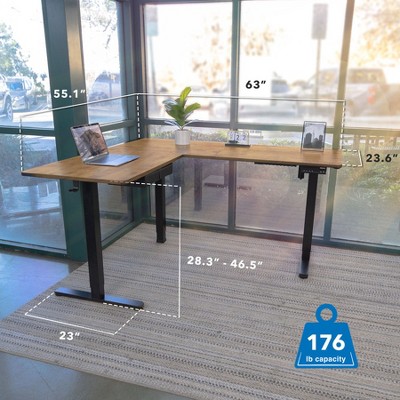 Rustic Brown L-Shaped Electric Adjustable Standing Desk with Drawer