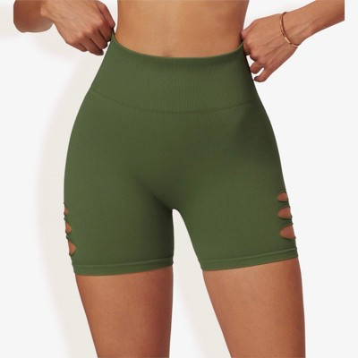 Anna-Kaci Active Women's High Waist Cutout Detail Compression Shorts with Seamless Design