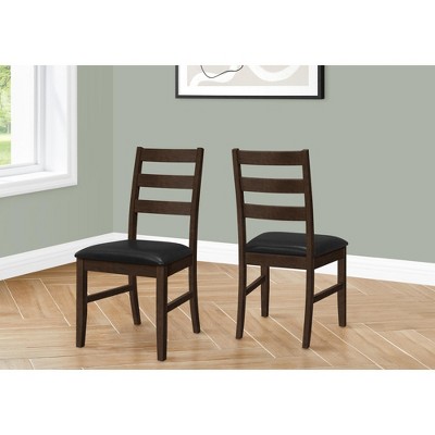 Monarch Specialties Dining Chair Set Of 2 37 inch Height Kitchen Dining Room Side Upholstered Brown Leather Look Brown Solid Wood Transitional