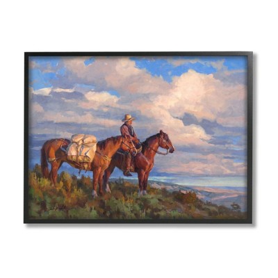 Stupell Industries Cowboy with Horses Countryside Hill Top