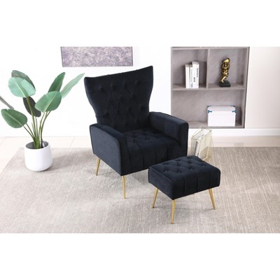 Modern Upholstered Accent Chair Comfy Armchair With Ottoman Black   GUEST 12afed51 39d8 415e B508 1f394342de5b