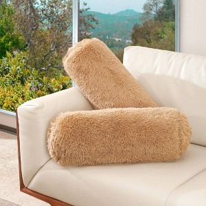 Cheer Collection Set of 2 Shaggy Long Hair Bolster Pillows (8" x 24") - 1 of 4