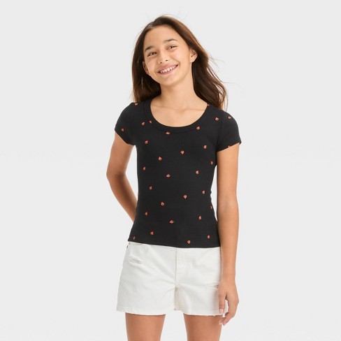 Girls' Scoop Neck Ribbed T-shirt - Art Class™ : Target