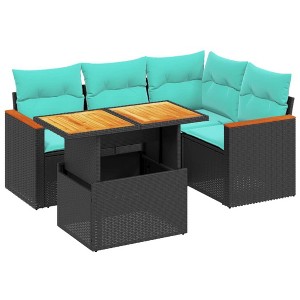 vidaXL 5 Piece Patio Sofa Set with Cushions Black Poly Rattan - 1 of 4