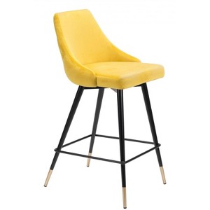 Zuo Modern – Piccolo Counter Stool, 36.4"H, Yellow Velvet Tufted Seat with Powder Coated Steel Legs, Modern Bar and Kitchen Seating - 1 of 4