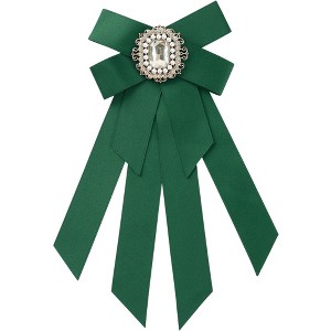 INSPIRE CHIC Women's Solid Color Pre-tied Bowknot Pin Brooch Bow Ties with Big Rhinestones - 1 of 4