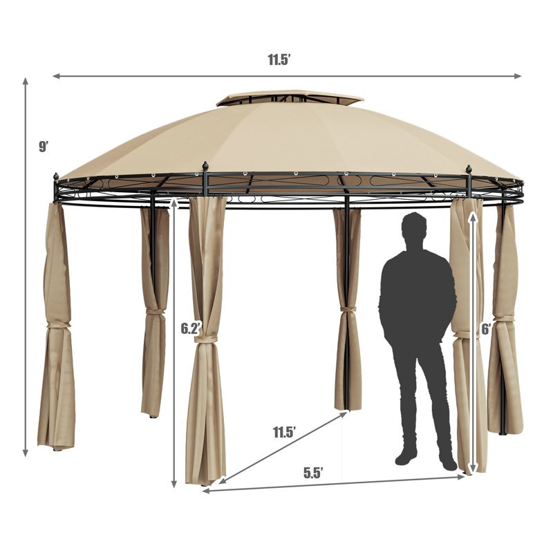 Tangkula 11.5'Outdoor Patio Round Dome Gazebo Canopy Shelter Double Roof Steel Brown, 5 of 10