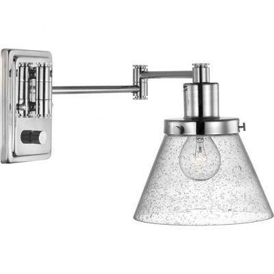 Progress Lighting Hinton 1-Light Swing Arm Wall Bracket, Polished Nickel, Seeded Glass Shade