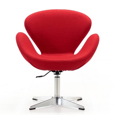 Raspberry Red Wool Swivel Accent Chair with Metal Base