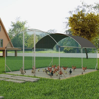 Large Walk-in Chicken Coop with Run for Backyard, 13 x 9.8 ft Metal Poultry Cage with Waterproof Cover, Dome Roof Hen House for Chickens/Ducks/Rabbits