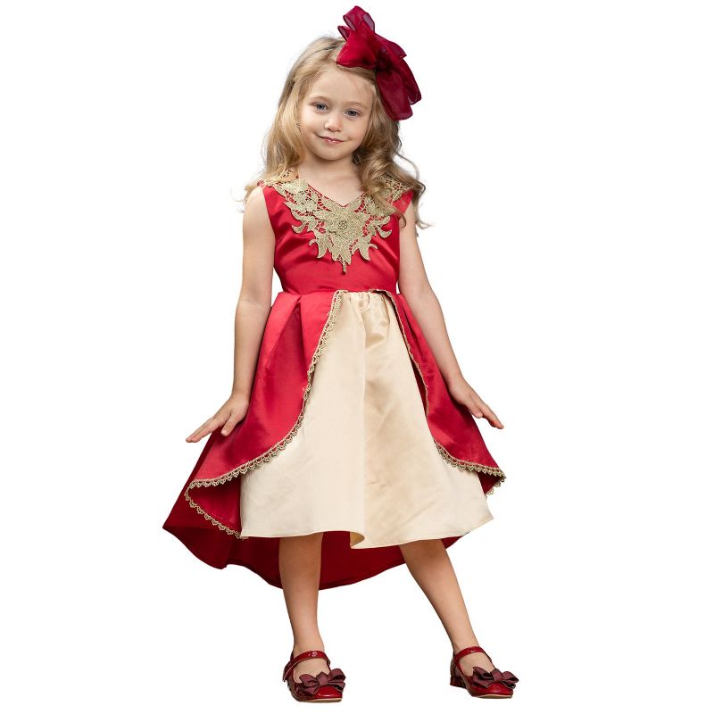 Girls Lovely Night Red Embroidered Holiday Dress - Mia Belle Girls, 1 of 6