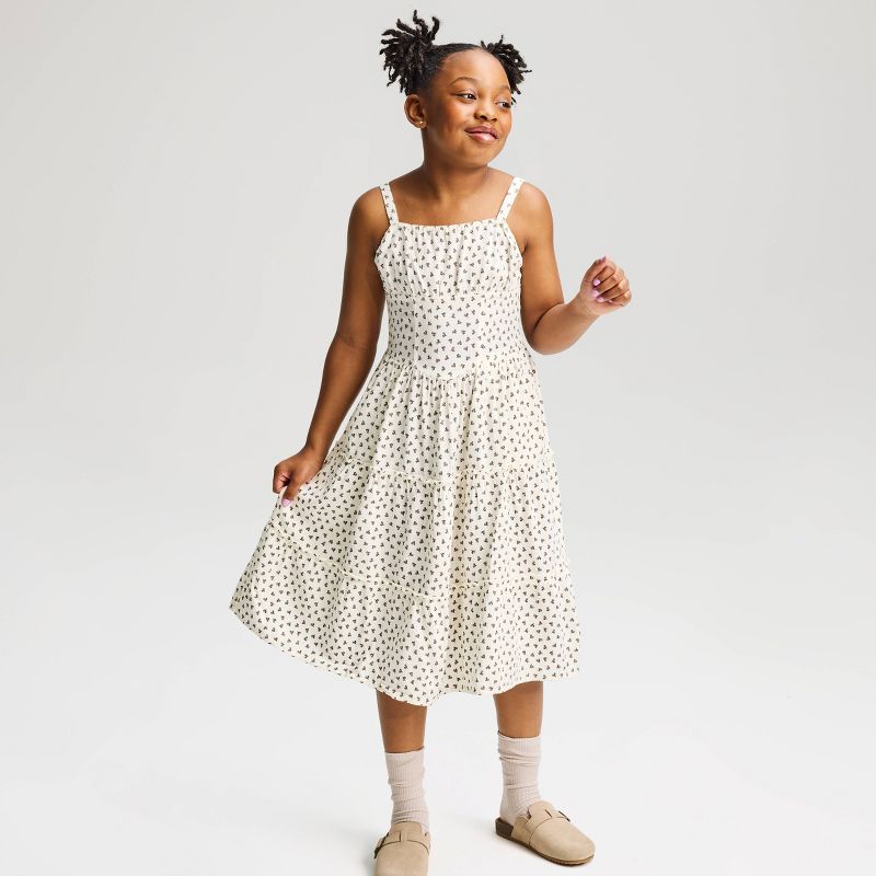 Girls' Floral Midi A-Line Dress - Cat & Jack™ Cream XS