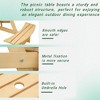 6-Person Outdoor Patio Wooden Round Picnic Table with 3 Built-in Benches and Umbrella Hole - 3 of 4