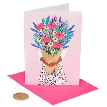 Girl Holding Flowers 'Happy Birthday' Card - PAPYRUS