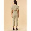 INSPIRE CHIC Women's Short Sleeve Collared Solid Color Button Down Tie Waist Cargo Jumpsuit - 4 of 4